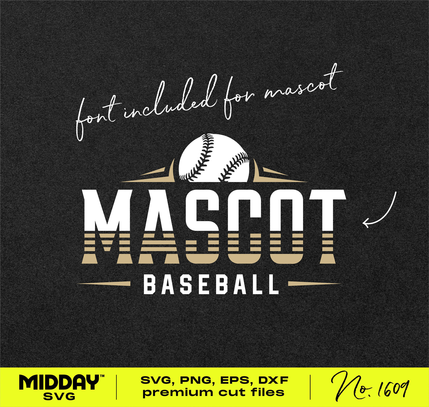 Baseball SVG design with 'Mascot Baseball' text, includes font for DIY projects such as team shirts, SVG for Cricut, and baseball mom crafts.