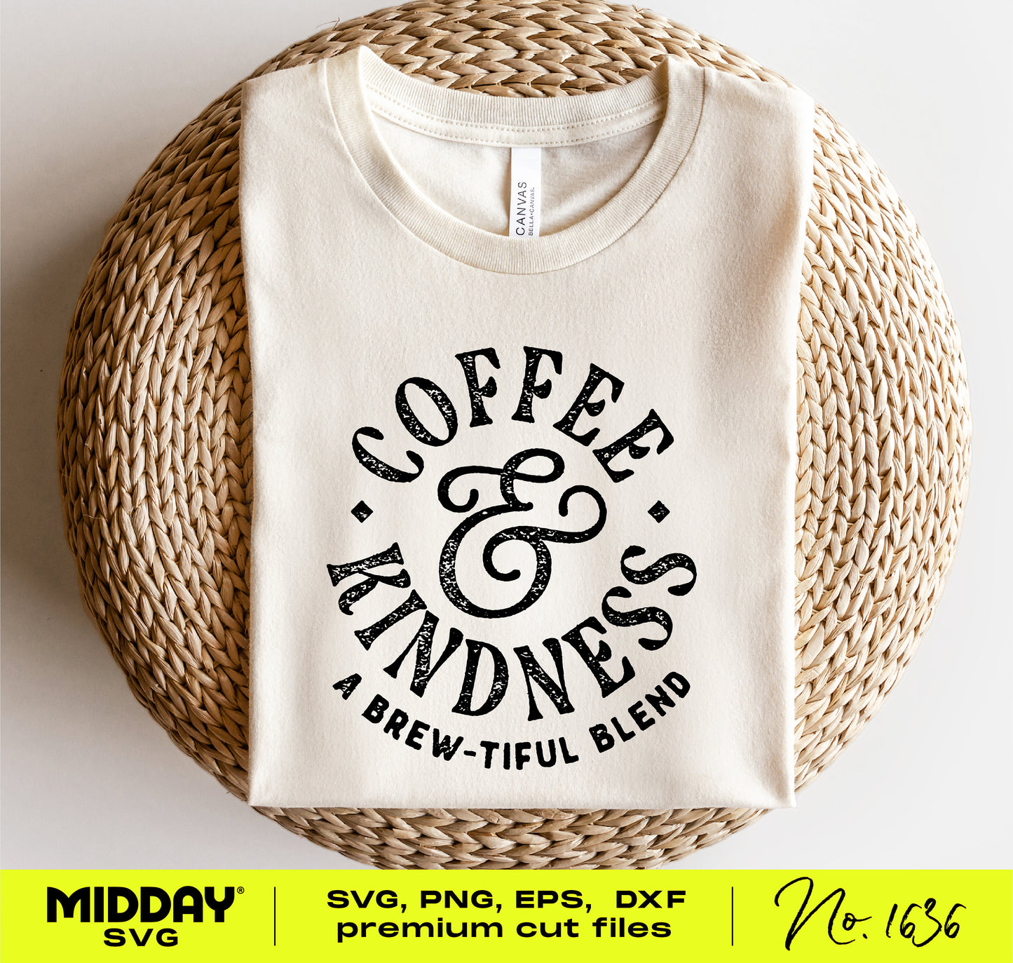 T-shirt with 'Coffee & Kindness: A Brew-tiful Blend' design, SVG cut file for mugs and apparel, DIY crafts, coffee-themed art