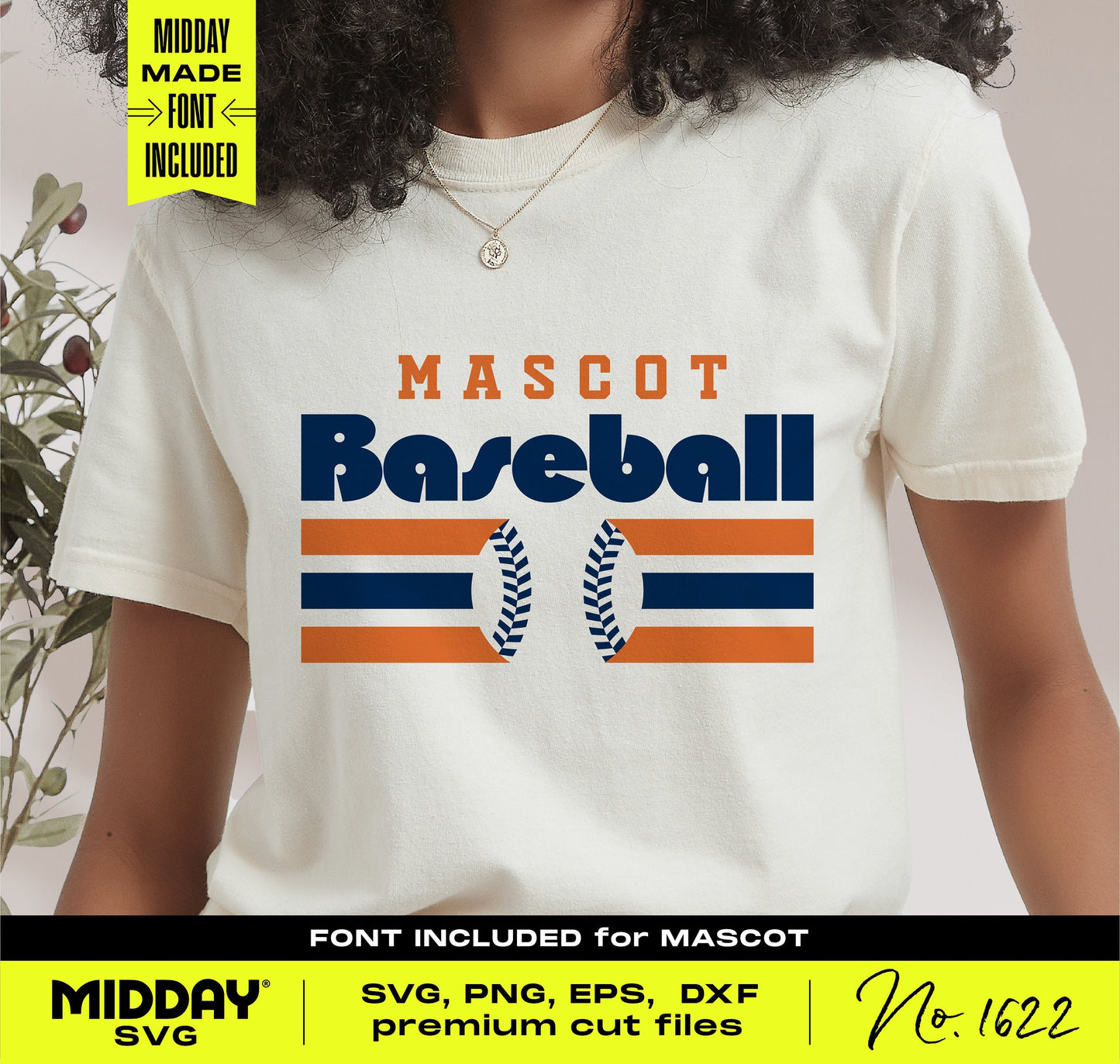 Woman wearing a t-shirt featuring a geometric baseball design with bold lettering, ideal for DIY crafts and personalized sports accessories.