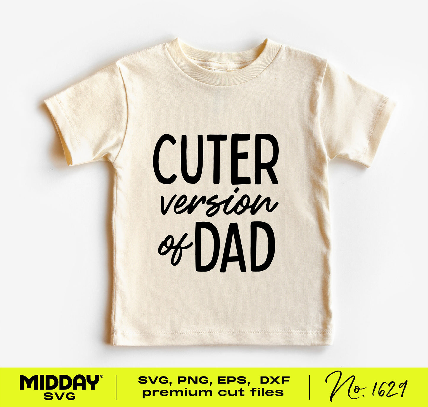 White baby shirt with 'Cuter version of dad' text, perfect for funny baby SVG designs and Cricut projects.