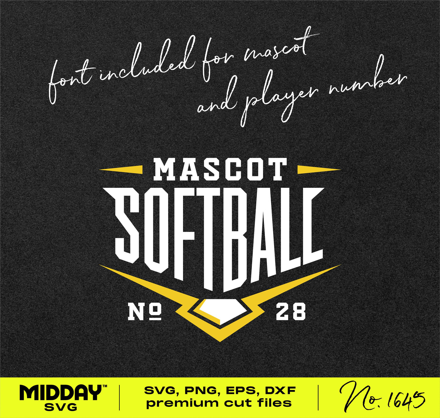 DYI customizable softball home plate SVG with custom mascot and player number font for team spirit gear.