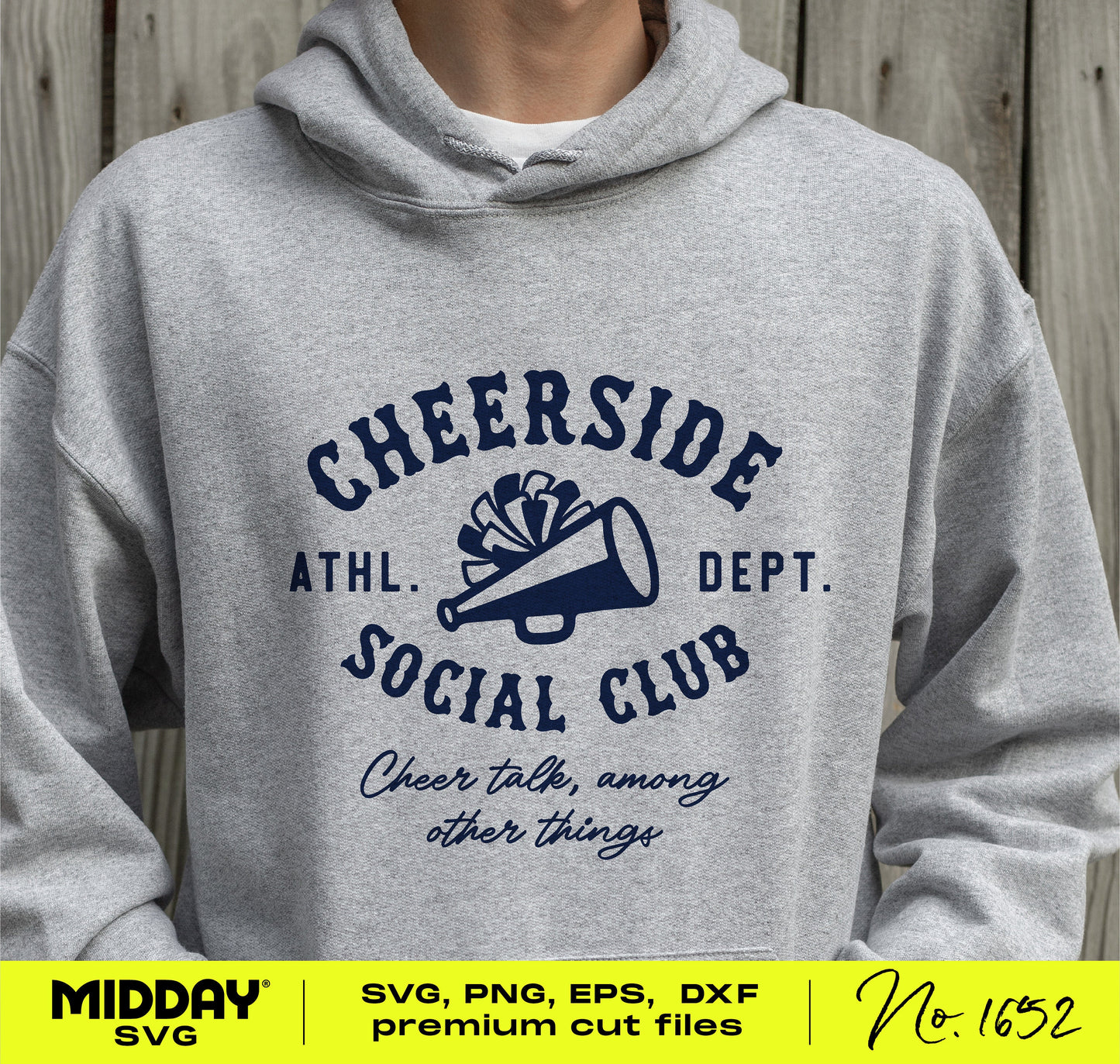 Cheerside Social Club hoodie with cheer mom design, featuring SVG, PNG, EPS files for personalized apparel and accessories.