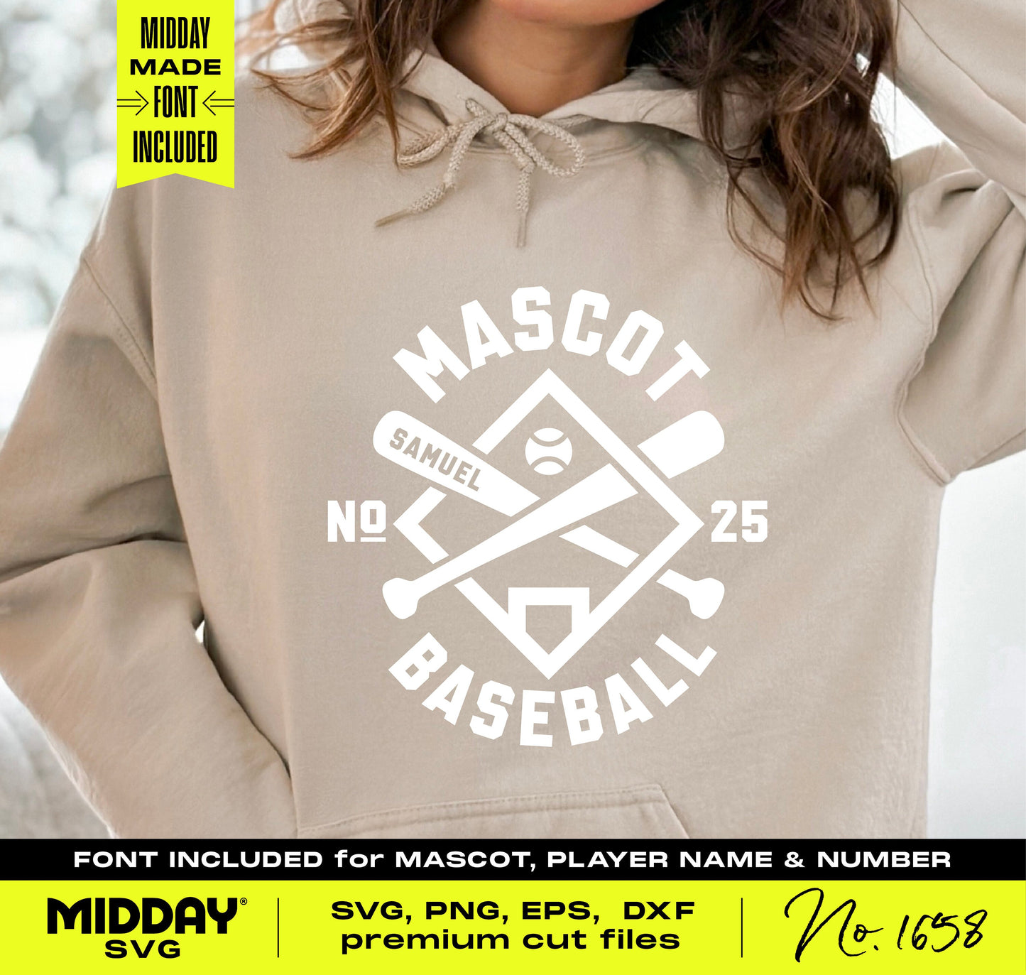 Customizable baseball SVG PNG on hoodie with diamond, home plate, and bats design, featuring name and number for team spirit.