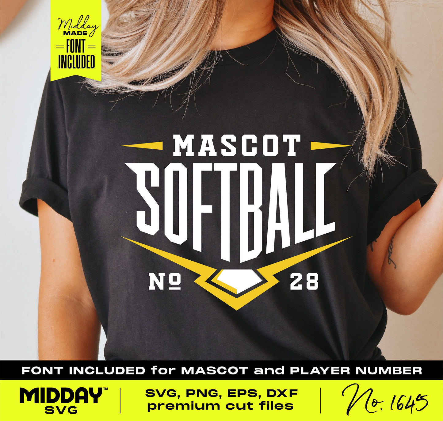 Customizable Softball Home Plate SVG on shirt with mascot and player number, ideal for team jerseys and DIY projects.