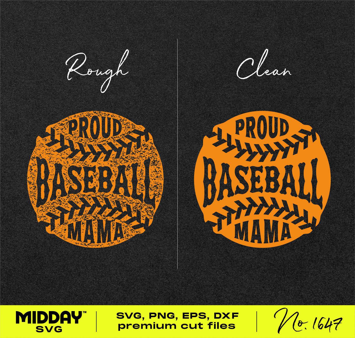 Two 'Proud Baseball Mama' designs in rough and clean styles for DIY projects like t-shirts and mugs. Digital download, SVG/PNG files.