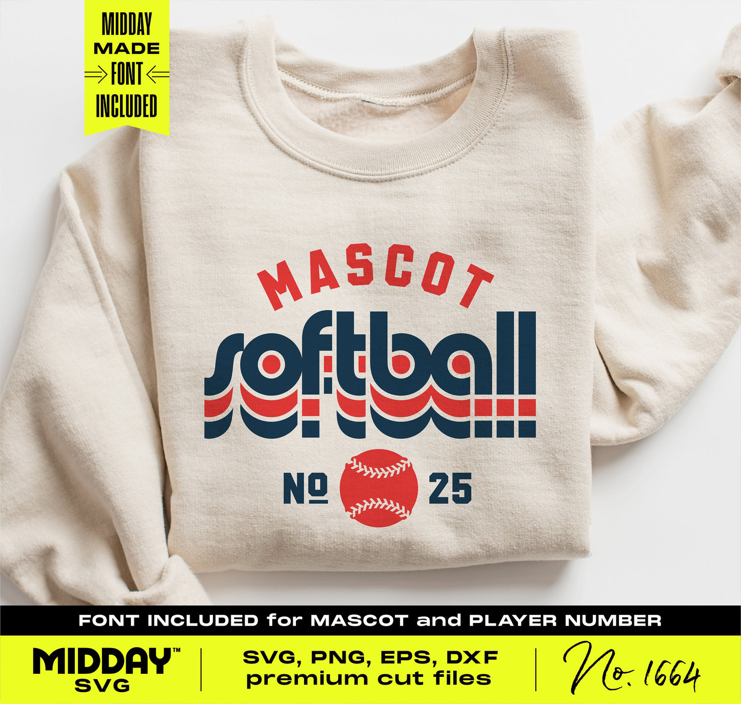 Sporty softball shirt design featuring customizable team mascot and player number in SVG, PNG format for personalized apparel.