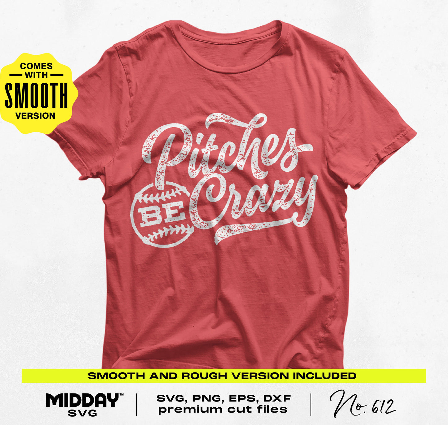 Red t-shirt with "Pitches Be Crazy" funny baseball design, available in SVG and PNG digital download, perfect for fans or gifts.