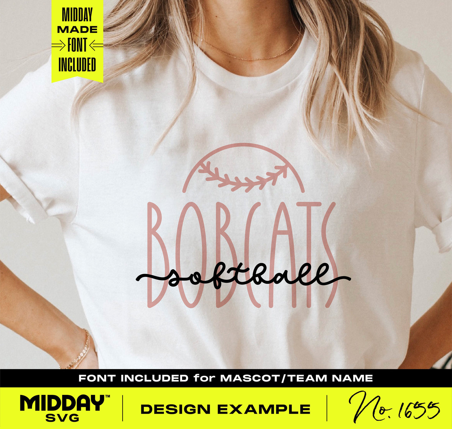 Customizable softball team logo SVG on t-shirt with team name font, perfect for DIY sports shirt decals and banners