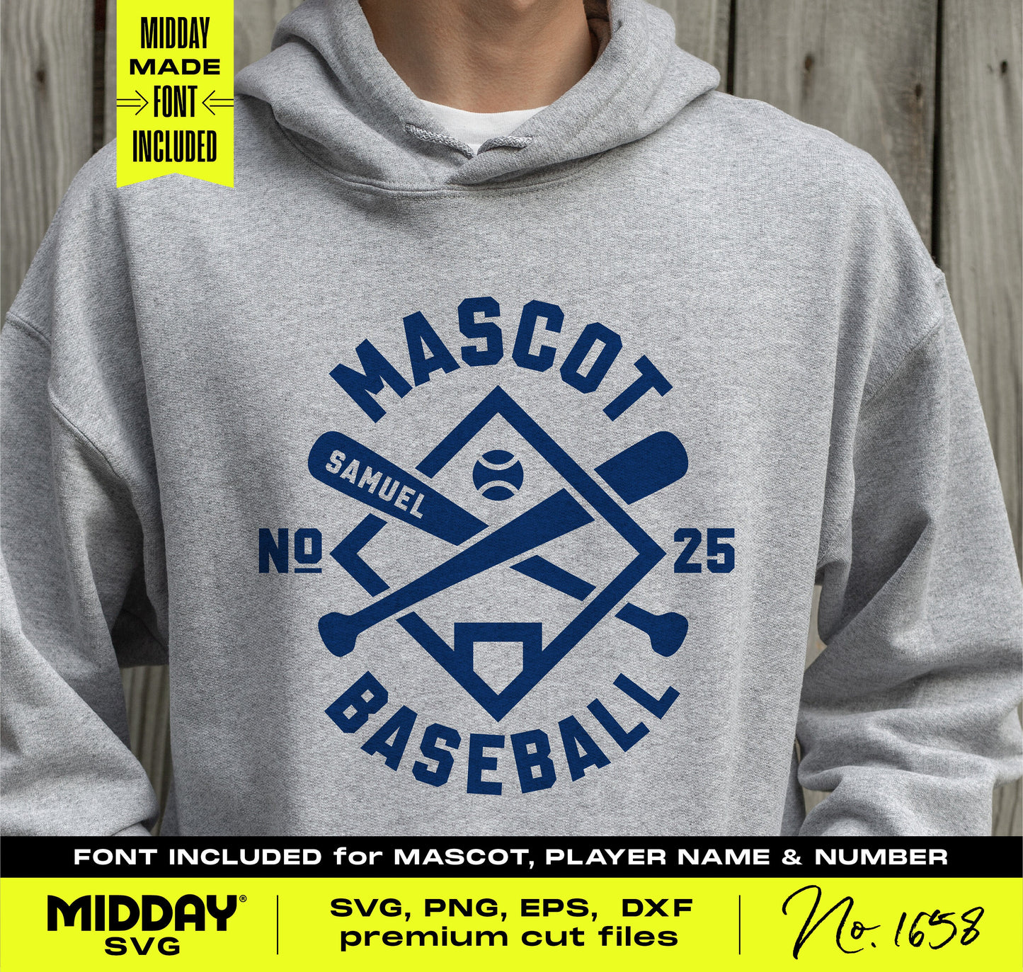 "Gray hoodie with customizable baseball SVG design featuring diamond, home plate, and crossed bats for team customization."