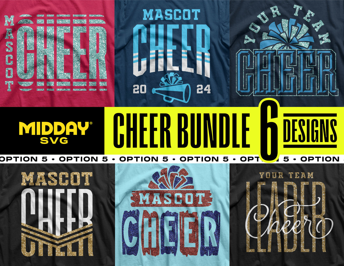 Cheer Bundle v5 - 6 Cheerleader SVG Designs for Cricut & Silhouette