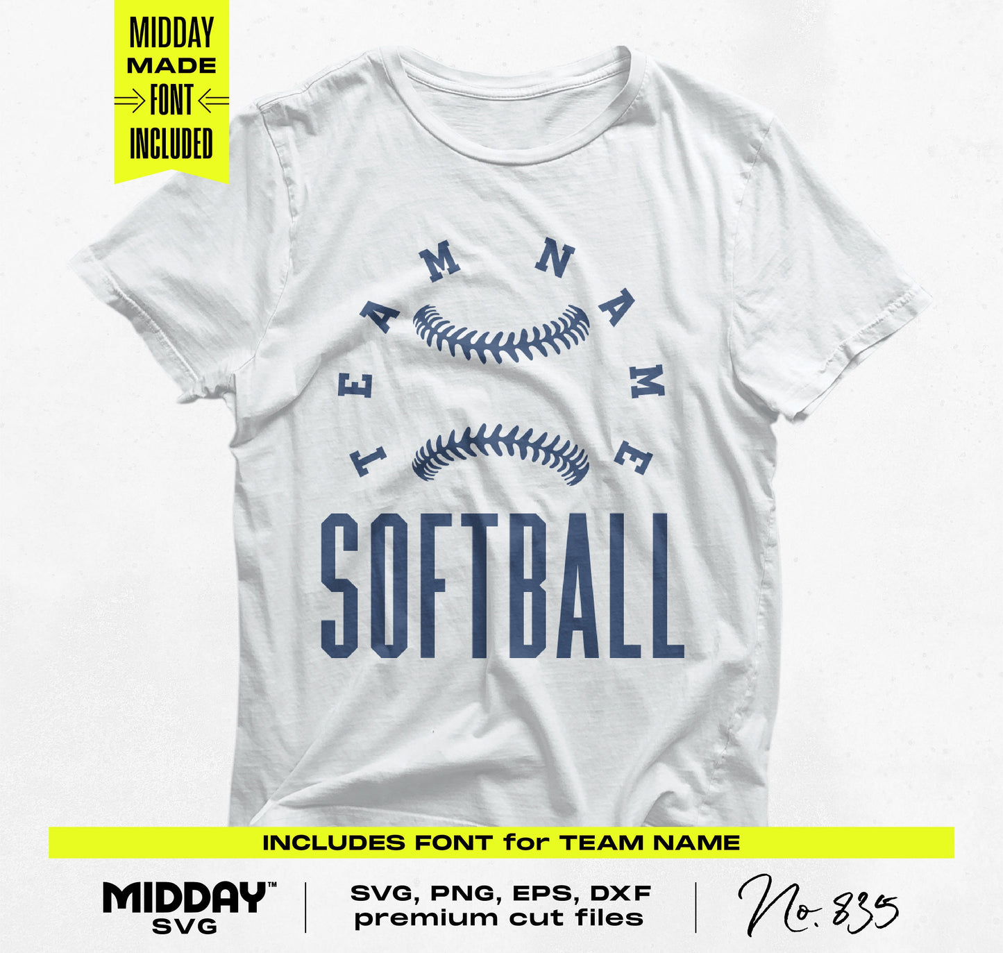 Softball t-shirt design with customizable team name, featuring SVG, PNG, EPS, DXF formats for DIY projects.