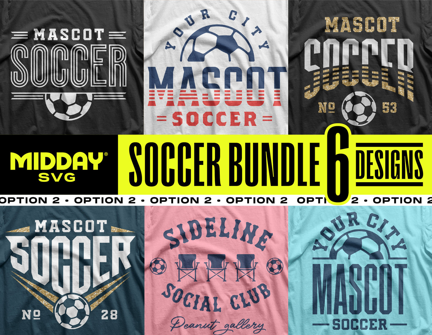 Soccer SVG PNG Bundle with 6 team logo designs, ideal for DIY projects and sports merchandise.