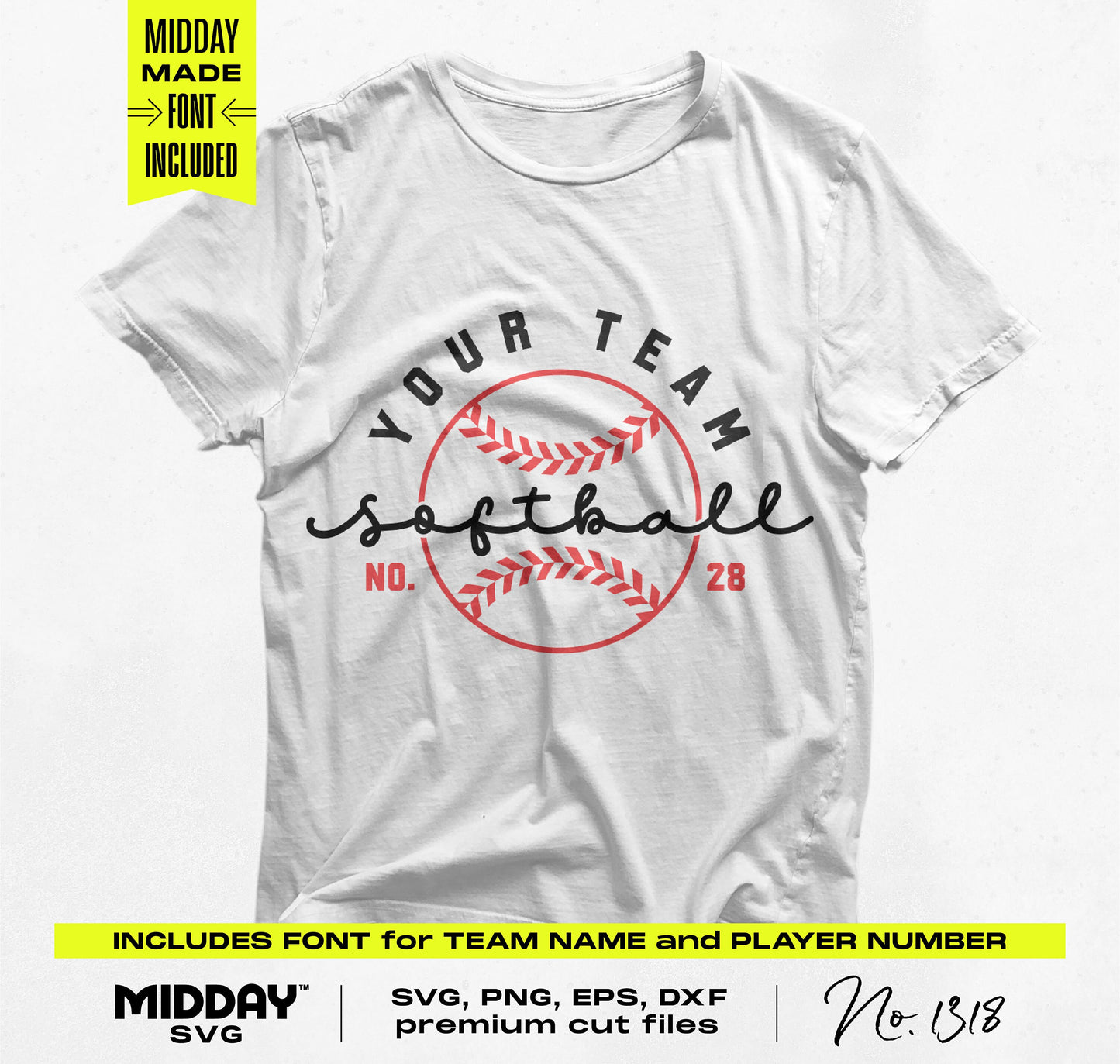 Softball SVG PNG bundle t-shirt design with customizable team name and number for crafting.