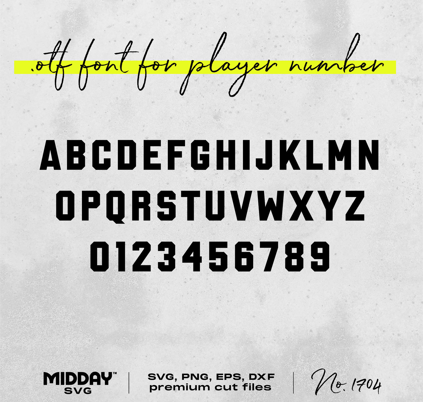 Bold sports-themed font alphabet and numbers displayed for crafting projects.