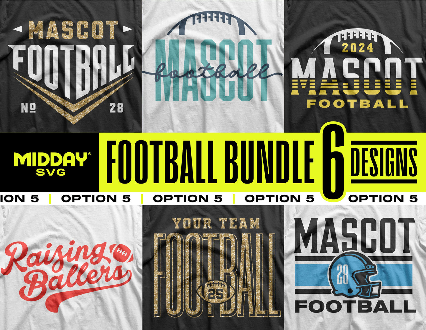 Football SVG PNG Bundle V5 with 6 team designs for personalized shirts and décor.