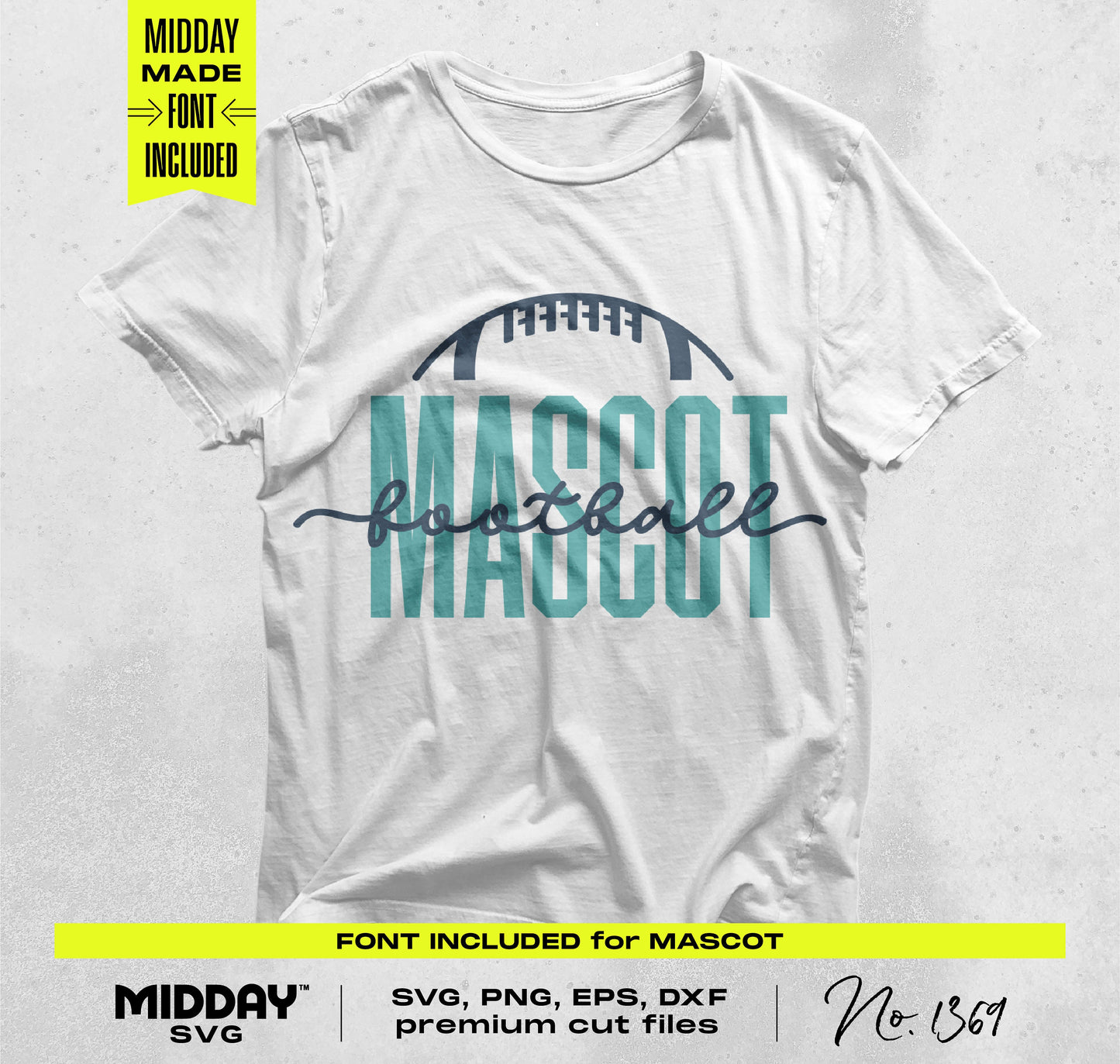 Football SVG PNG bundle V5 on a t-shirt showcasing customizable team spirit design with mascot text and football graphic.