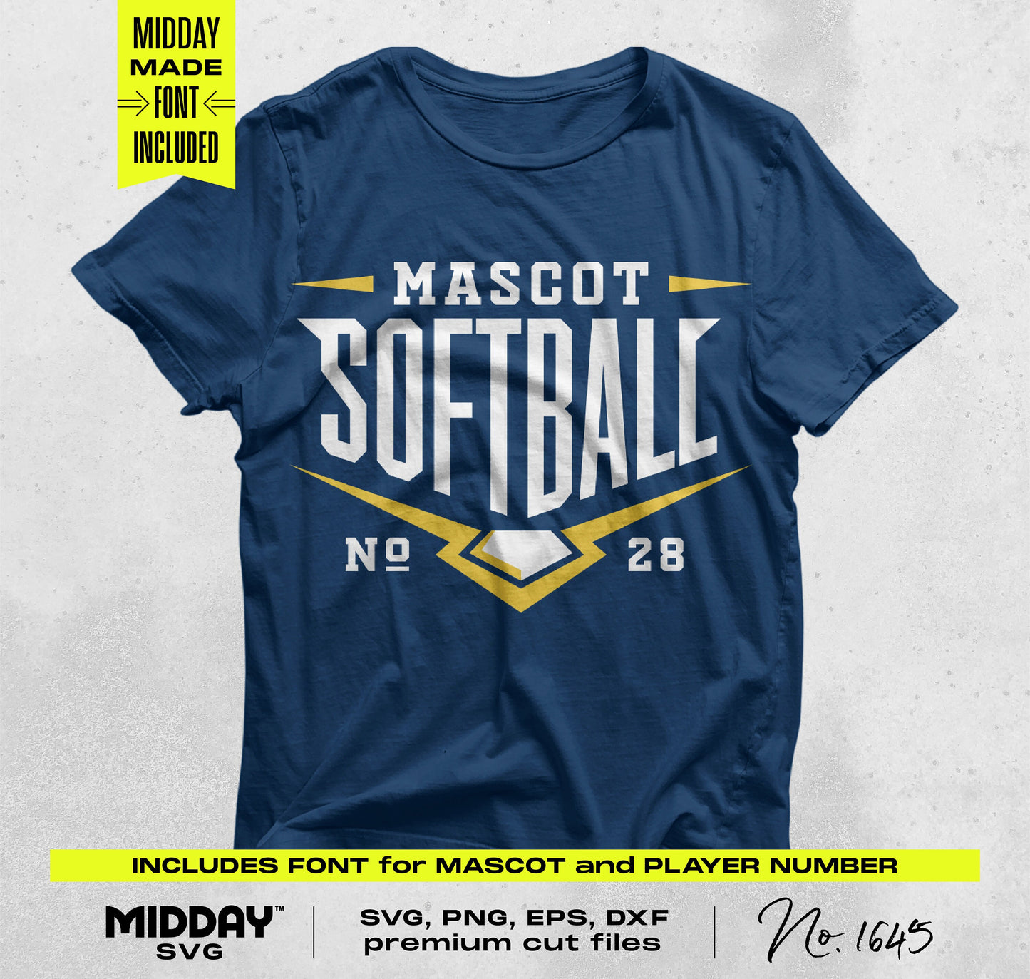 Softball t-shirt design with "Mascot Softball No 28", includes font files for customization, perfect for fans and DIY projects.