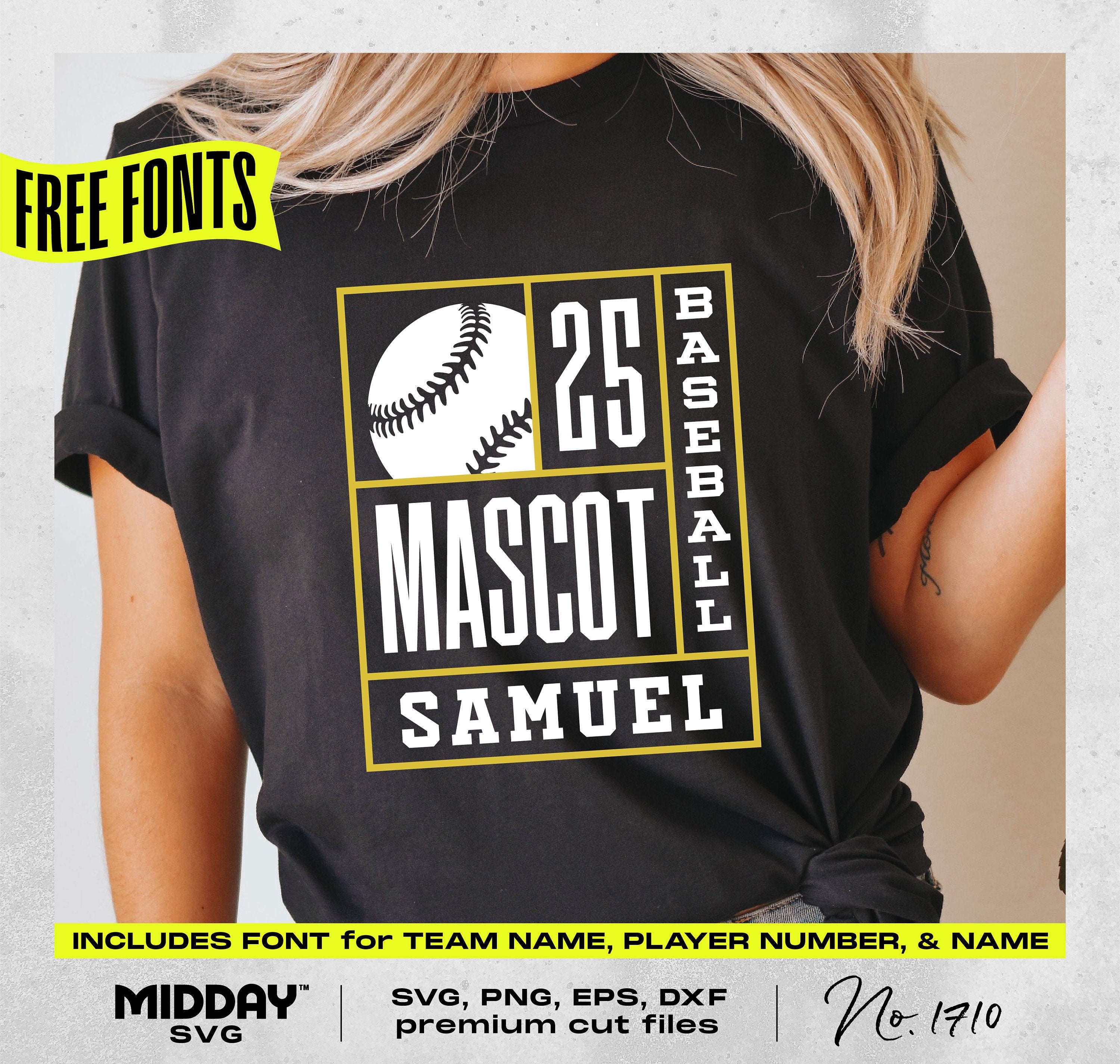 DIY custom baseball shirt with SVG PNG design, featuring free fonts for mascot, player name, and number. Perfect for sports fans.