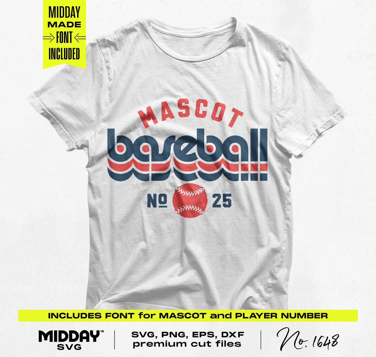 White t-shirt featuring a 'Mascot Baseball' logo design, includes customizable fonts for DIY team projects.