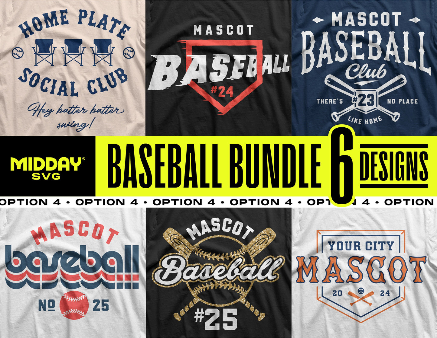 Baseball SVG PNG Bundle V4 featuring six team logo designs for DIY projects and merchandise customization.
