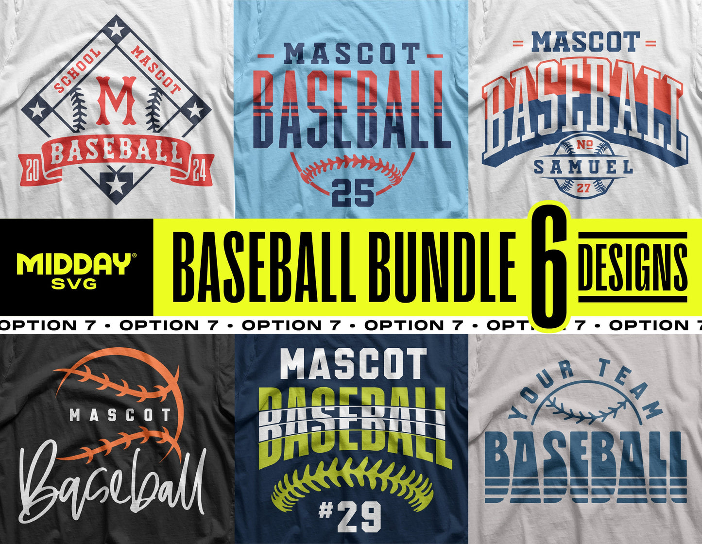 Bold Baseball Template SVG Bundle V7 - 6 striking baseball-themed designs for DIY crafts and decorations.