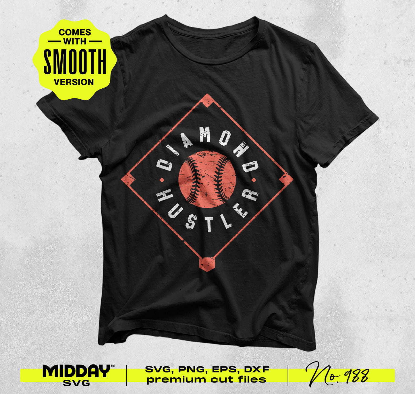 Black T-shirt with "Diamond Hustler" baseball logo in red and white, part of Baseball SVG PNG Bundle V11 for team and DIY projects.
