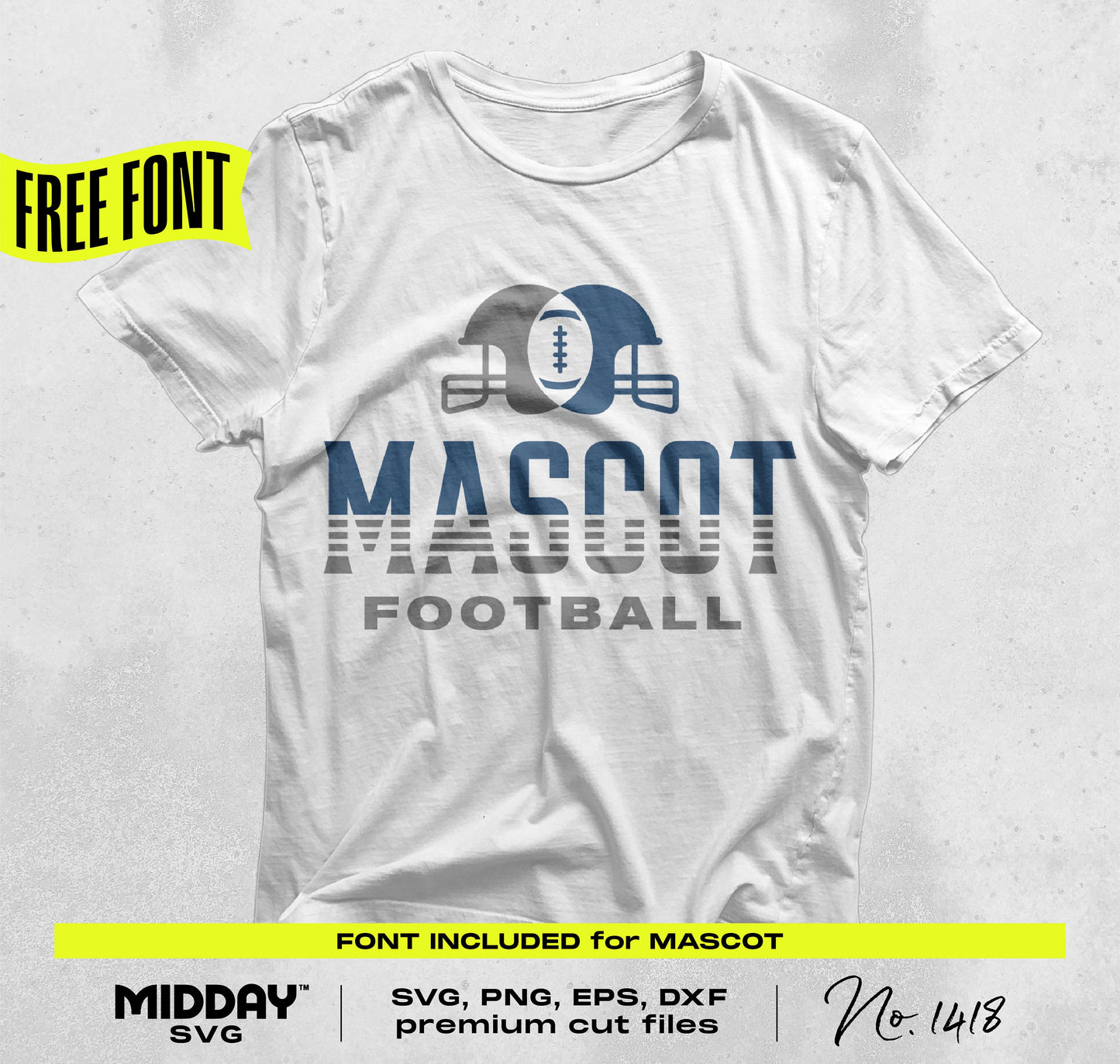 Football SVG PNG bundle showing a white shirt design with helmet graphic and 'Mascot Football' text, ideal for custom team apparel.