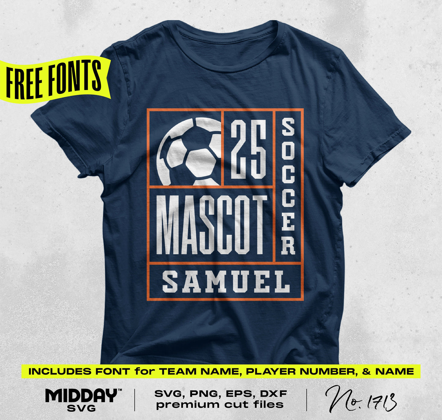 DIY Soccer Team Shirt Design with Mascot and Player Name Template, Includes Fonts, SVG PNG Cut Files for Cricut and Silhouette