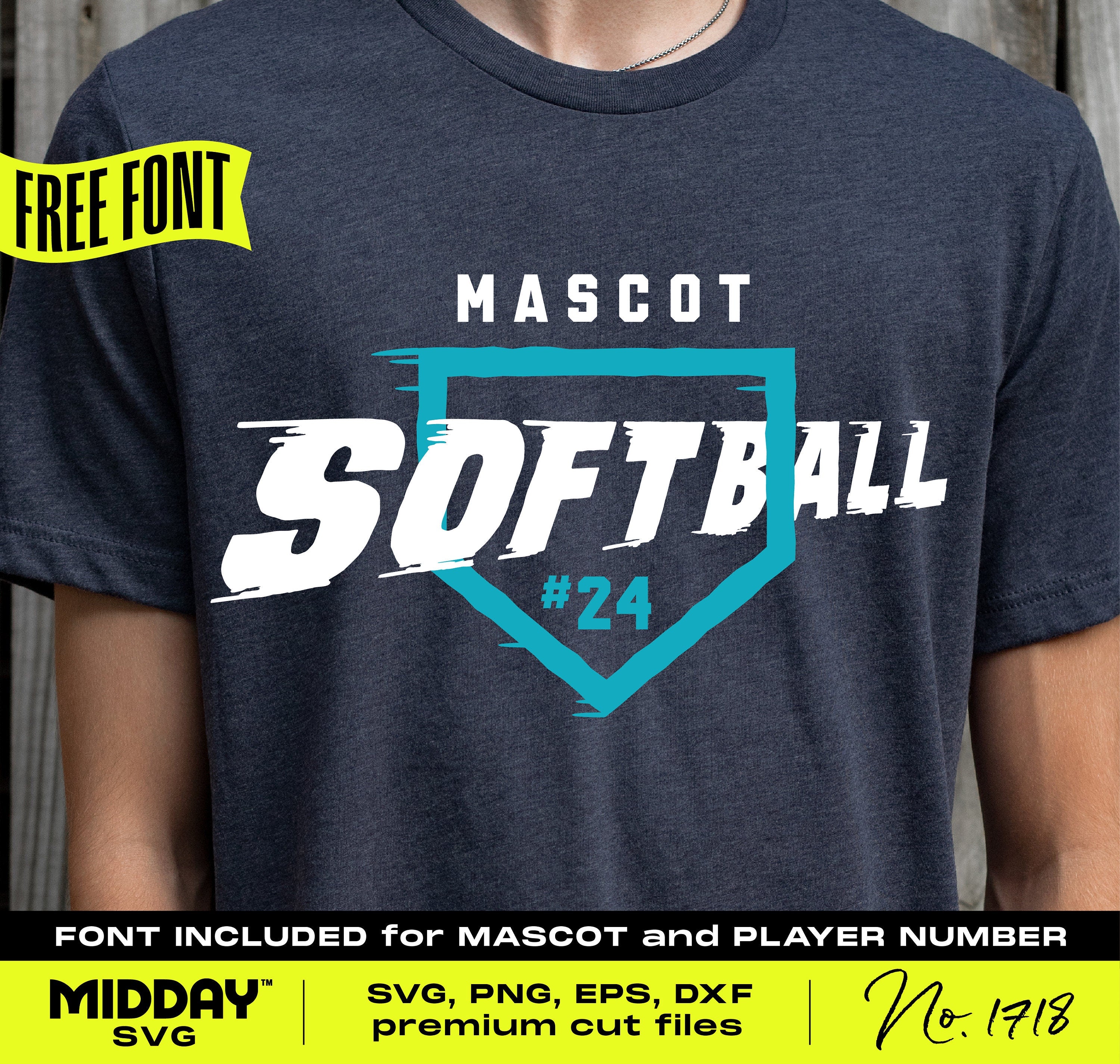 Customizable DIY Softball SVG PNG design on t-shirt with mascot and player number font for personalized team apparel.