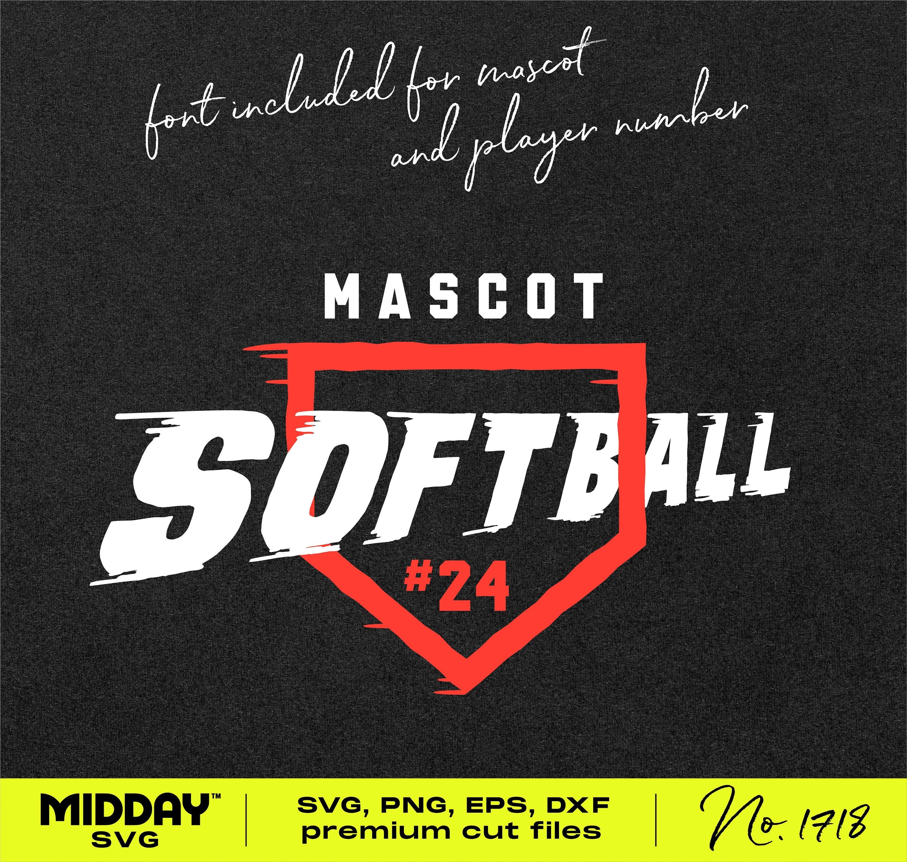 DIY Custom Softball SVG design with included font for mascot and player number, perfect for team apparel and personalized gifts.
