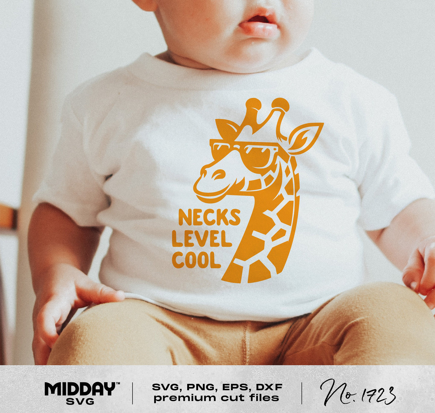 Funny toddler shirt featuring a cool giraffe with sunglasses and 'Necks Level Cool' text.
