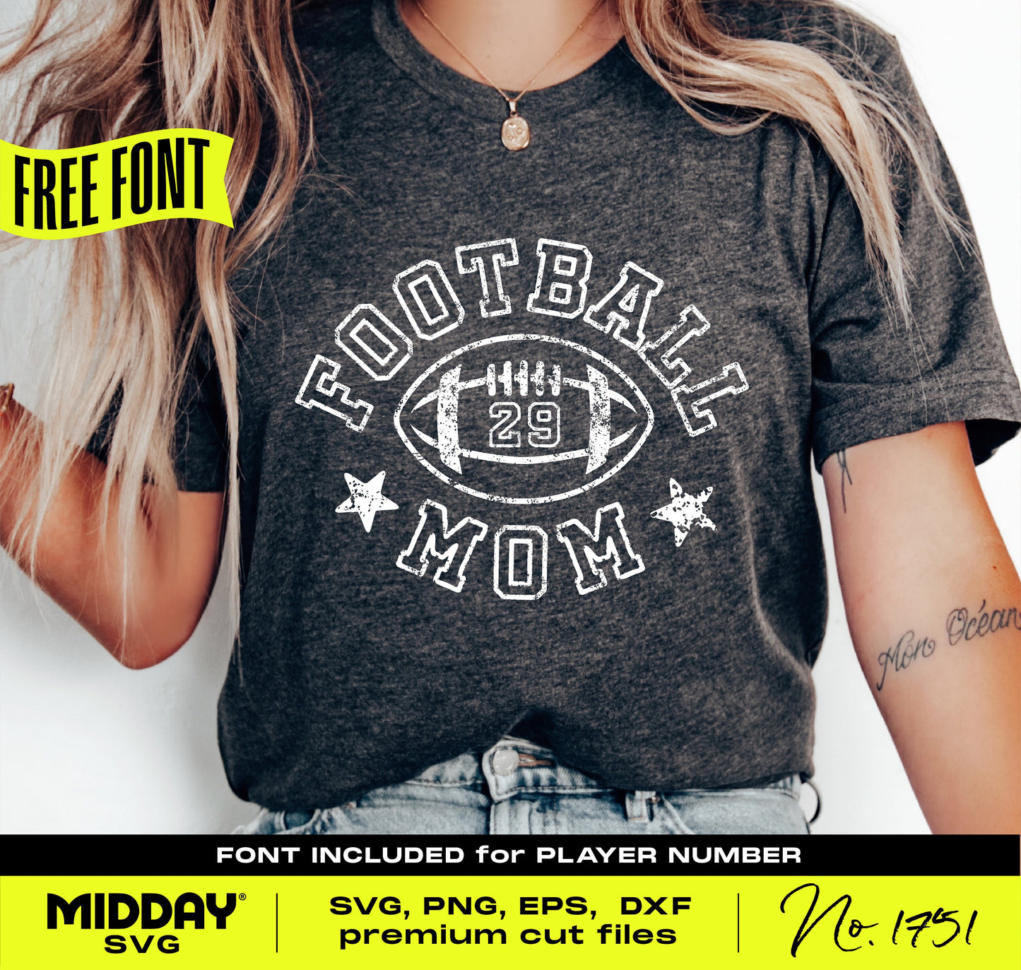 Retro Football Mom shirt design with free font for player number, ideal for DIY Team Mom shirts using SVG, PNG, EPS, DXF files.