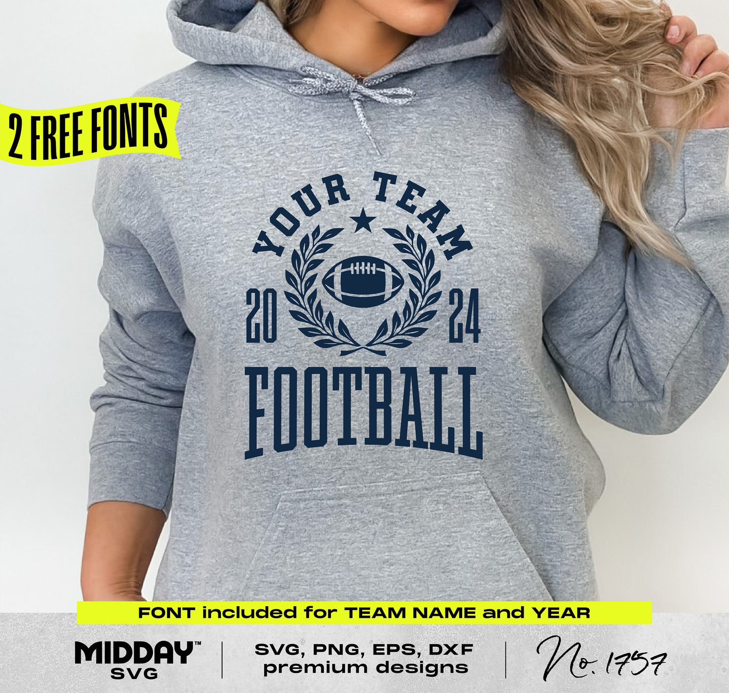 Gray hoodie with customizable collegiate football team design, perfect for crafting personalized team shirts using SVG and PNG files.