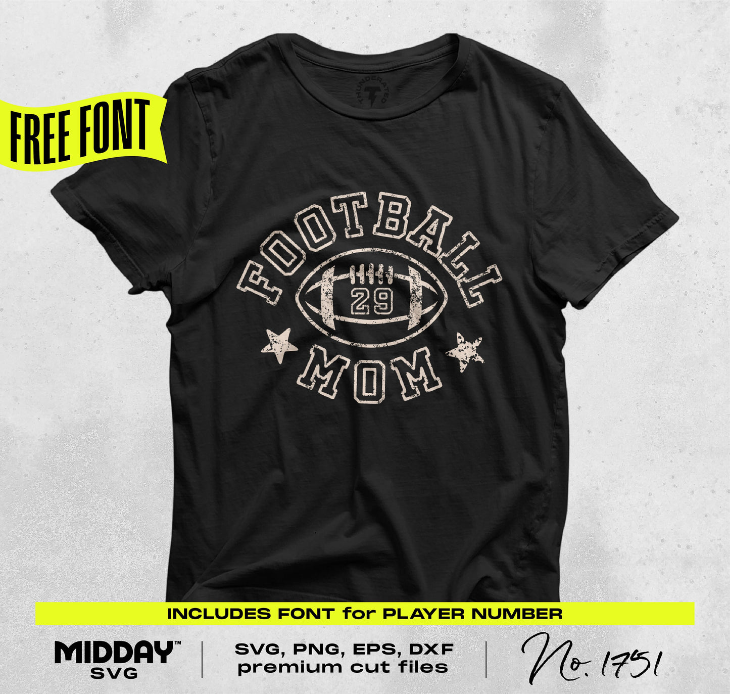Football Mom shirt design with retro style, player number, and free font inclusion for Cricut SVG, PNG digital download.