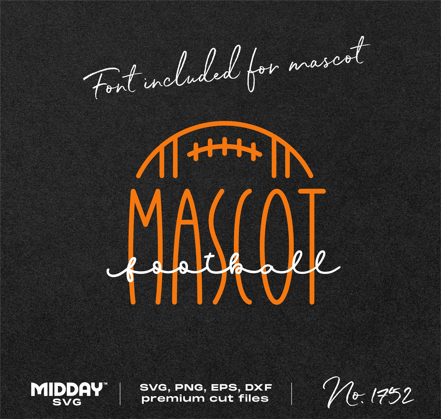 Football mascot design with custom overlay font, available in SVG, PNG, EPS, DXF formats by Midday SVG.