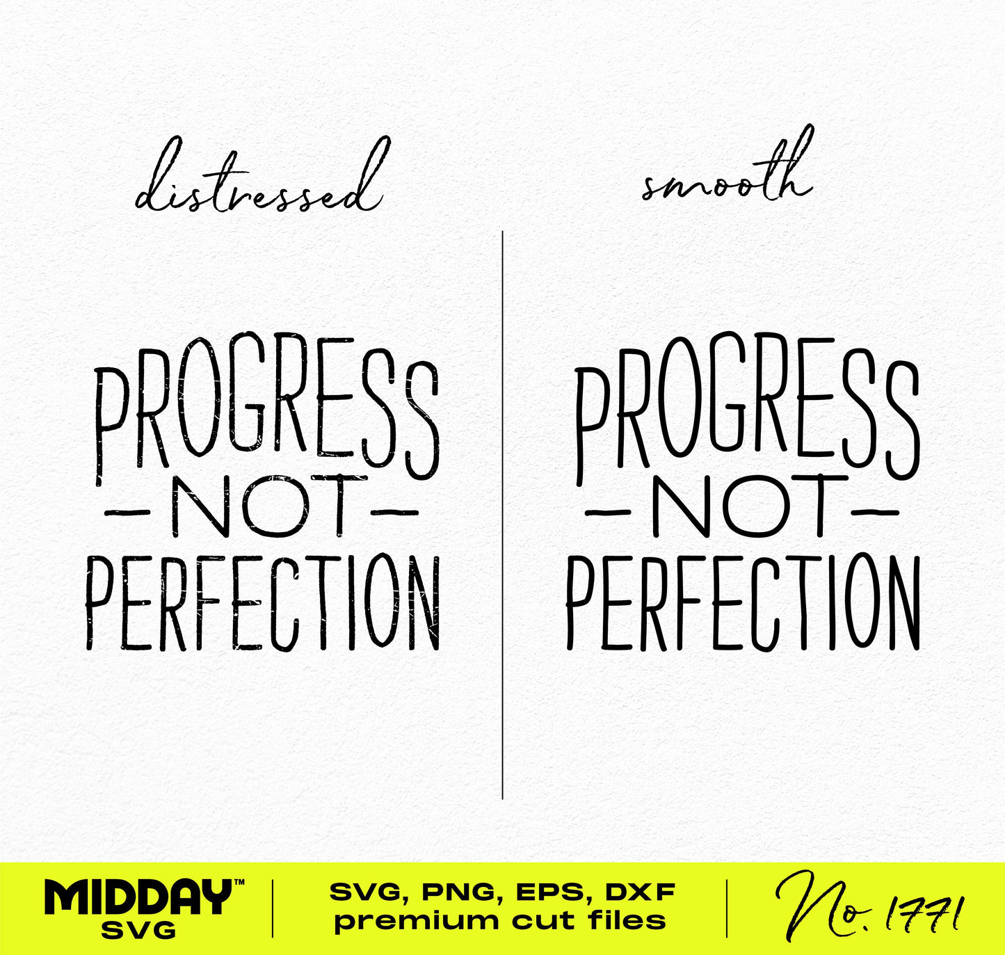 Inspirational "Progress Not Perfection" SVG PNG design for teachers, featuring distressed and smooth text styles for classroom decor.