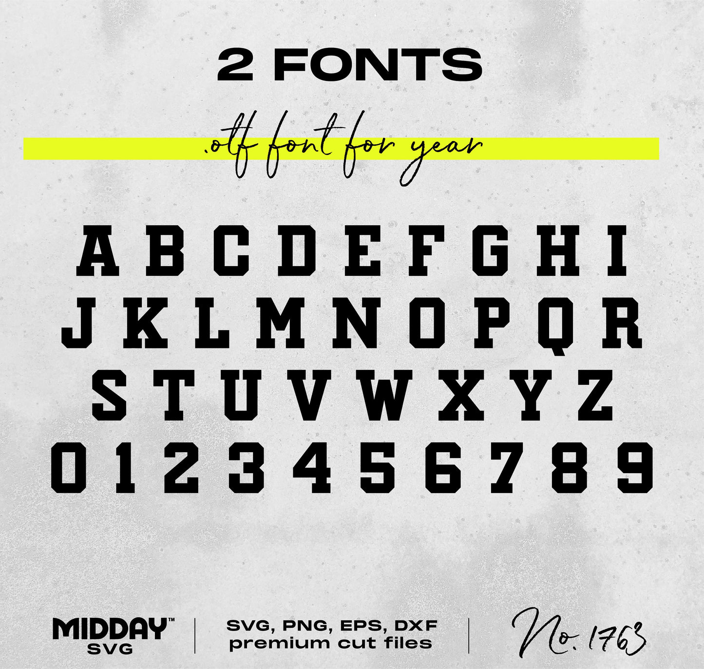 Bold varsity font set with numbers, available in SVG, PNG, EPS, DXF formats for Cricut and Silhouette cutting machines.