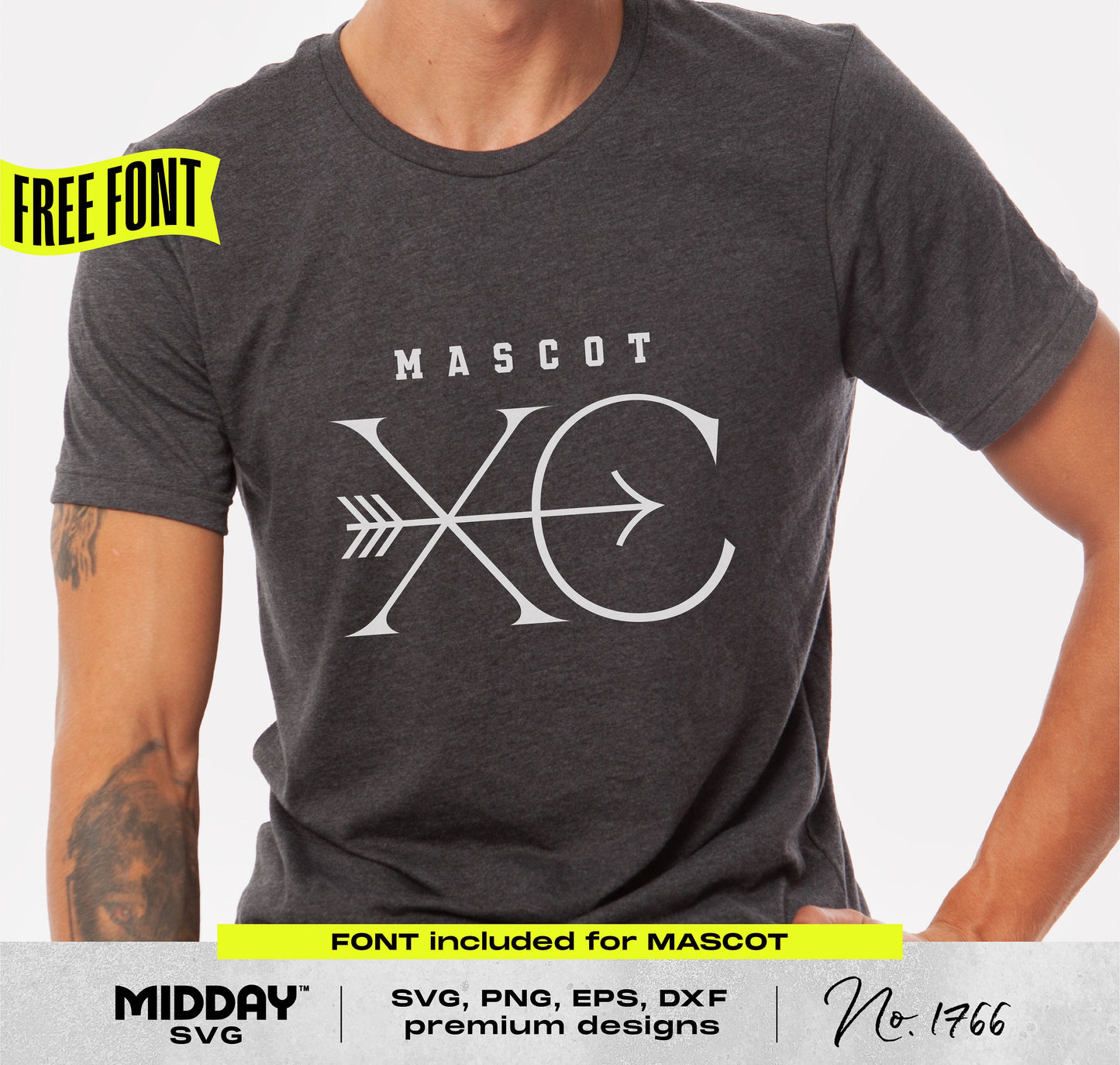 Man wearing a Cross Country XC shirt with arrow design, ideal for creating team apparel using SVG and PNG templates for Cricut and Silhouette.