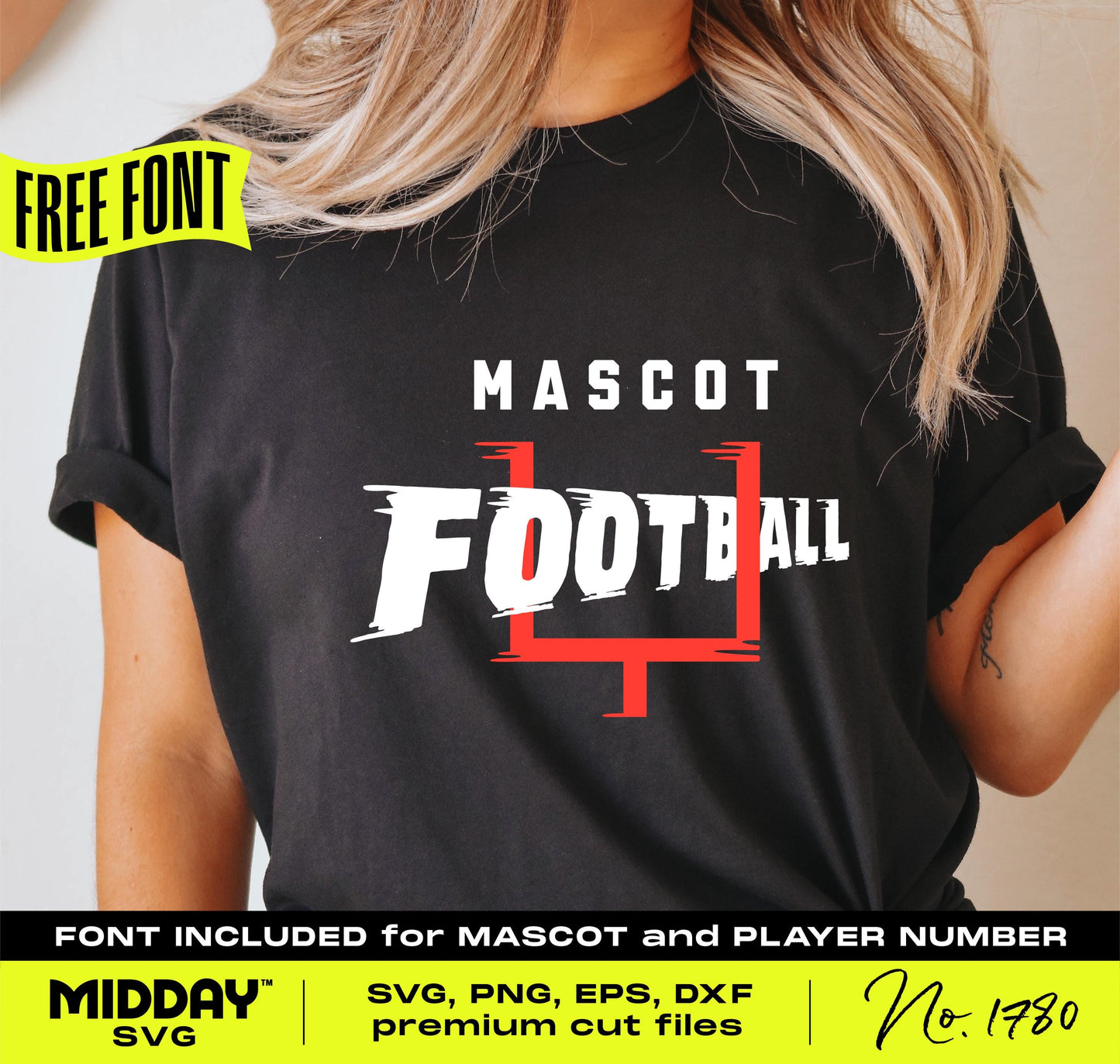 Custom football mascot shirt with bold design, SVG/PNG files for DIY projects.