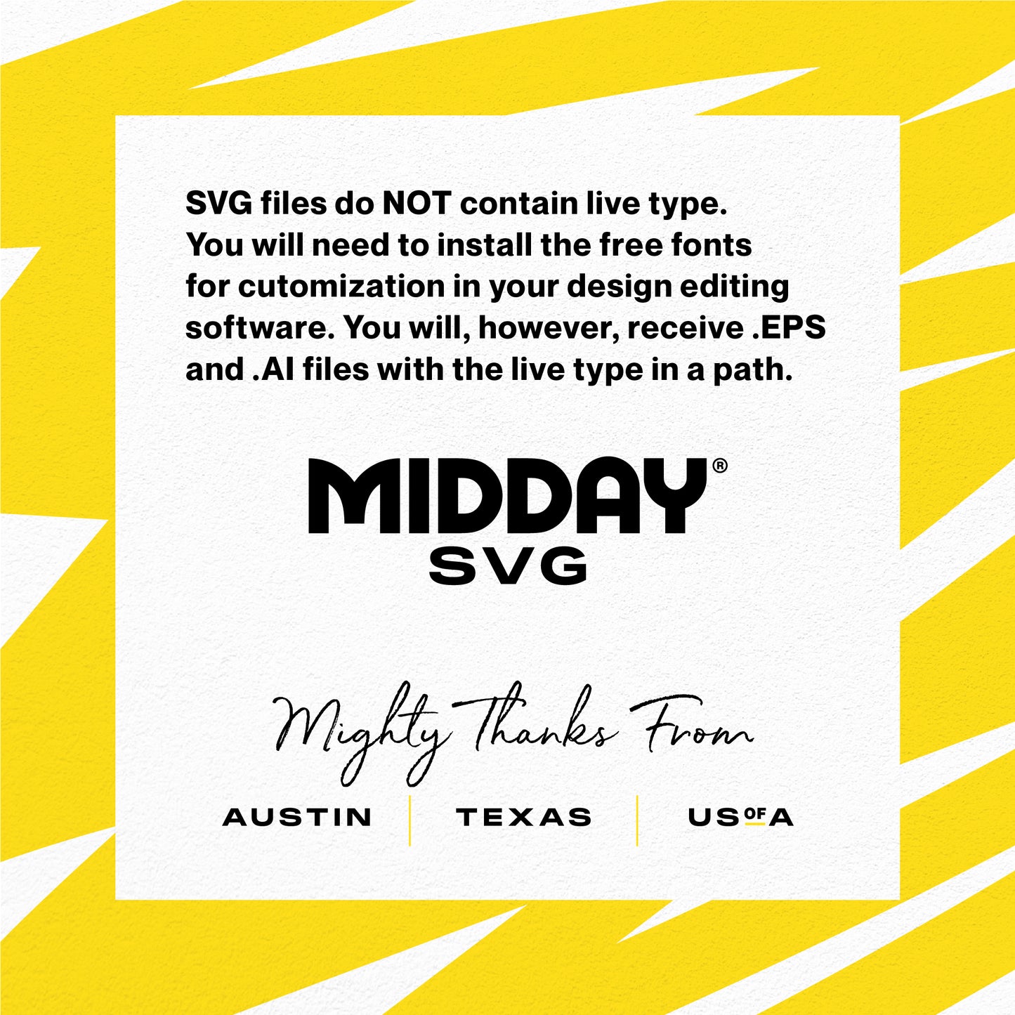 Midday SVG file information with customization instructions for design editing software