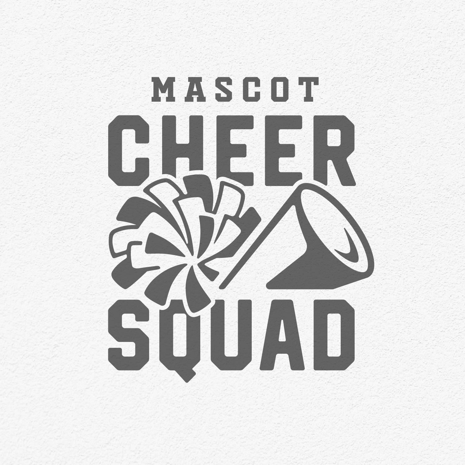Personalized cheer squad logo with megaphone and pom-pom, ideal for Cricut and Silhouette crafting projects. Black and white vector design.