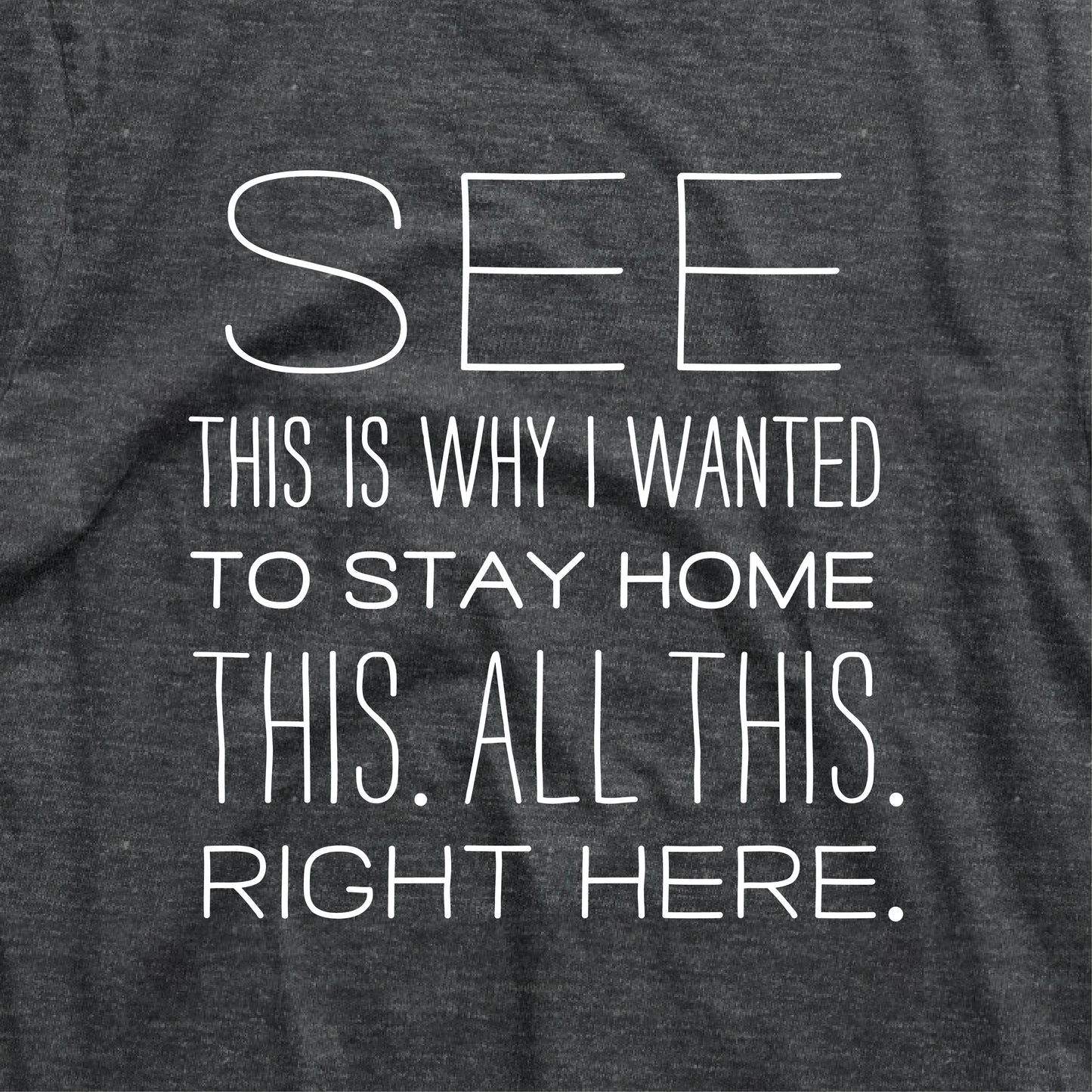 Funny t-shirt with "See This Is Why I Wanted To Stay Home This All This Right Here" text; unisex casual graphic tee for homebodies.
