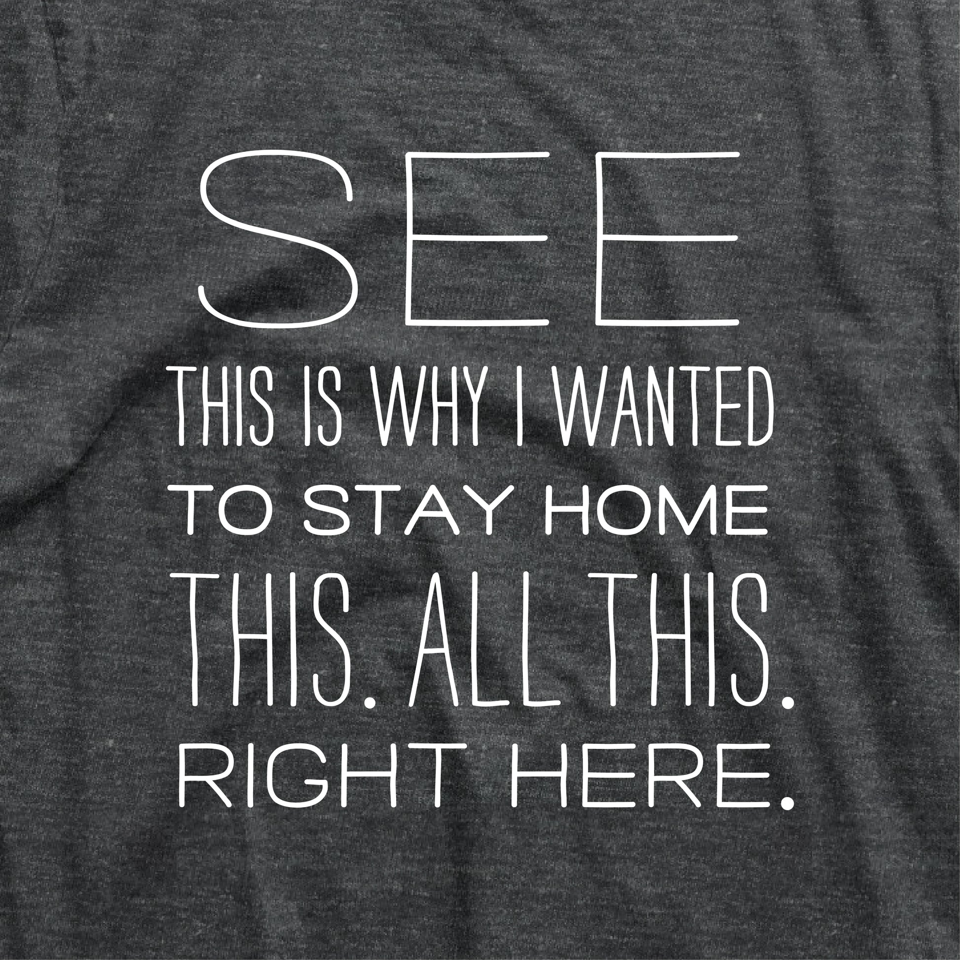 Funny t-shirt with "See This Is Why I Wanted To Stay Home This All This Right Here" text; unisex casual graphic tee for homebodies.