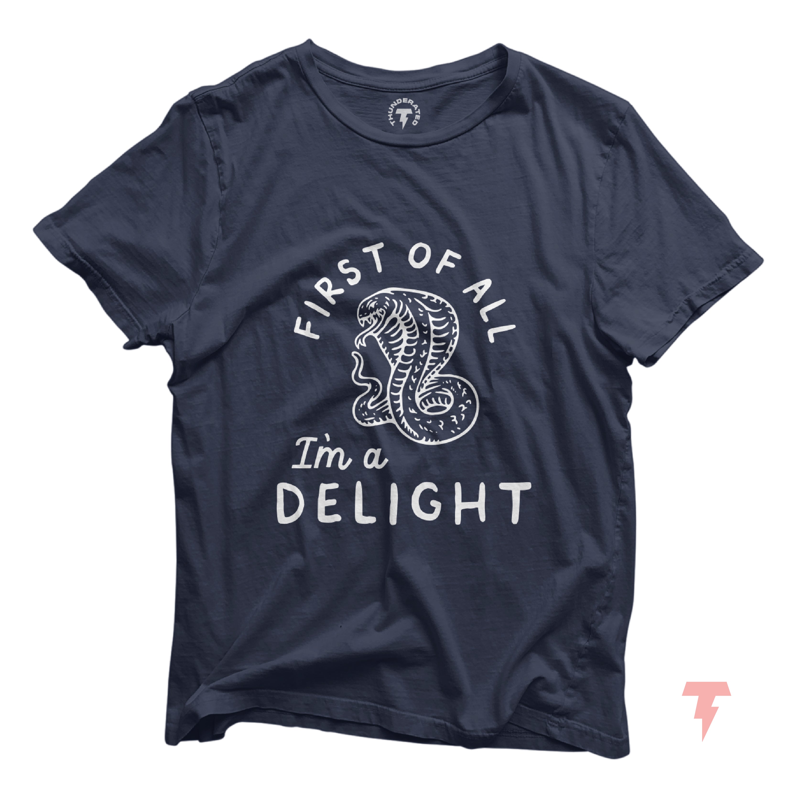 a navy t - shirt with the words first of all i'm a delight