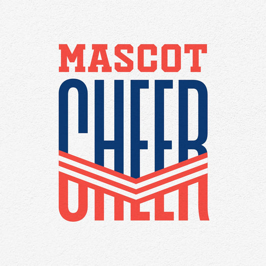 Cheerleader mascot template design in bold red and blue letters, perfect for crafting projects and events, available in SVG and more formats.