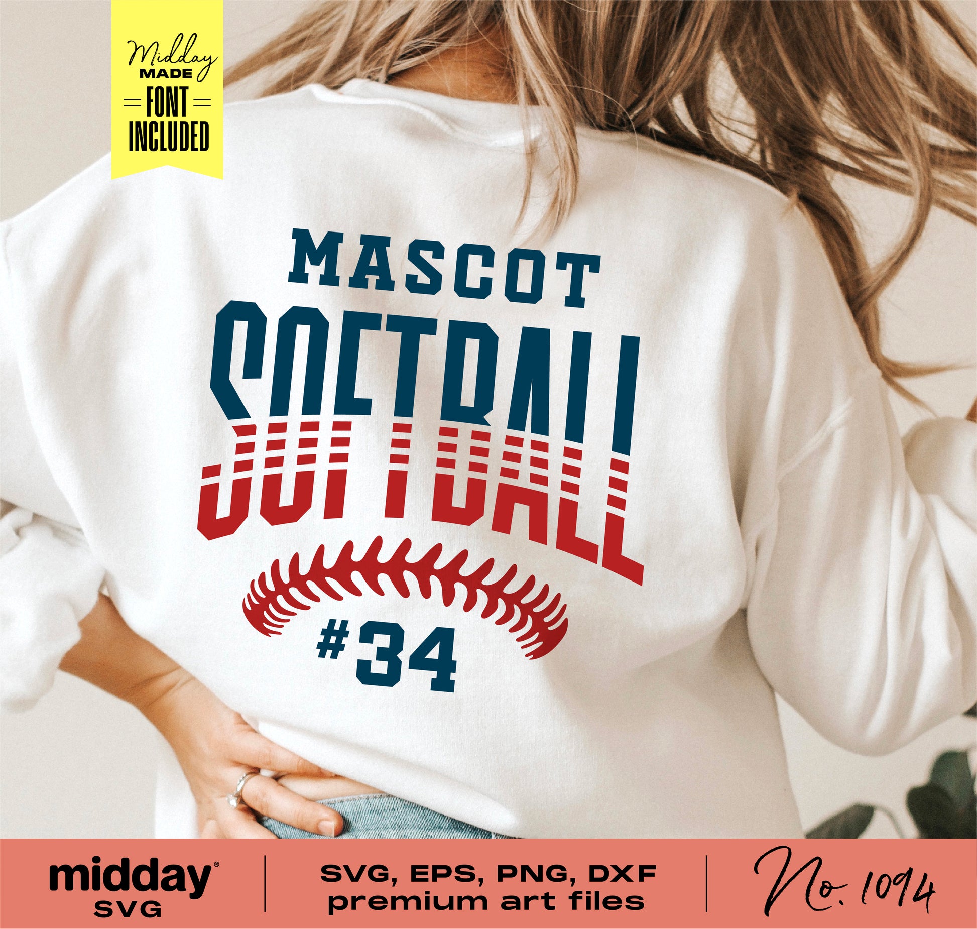 Person wearing a white shirt featuring a customizable softball SVG design for Cricut, including font and color options for softball teams.