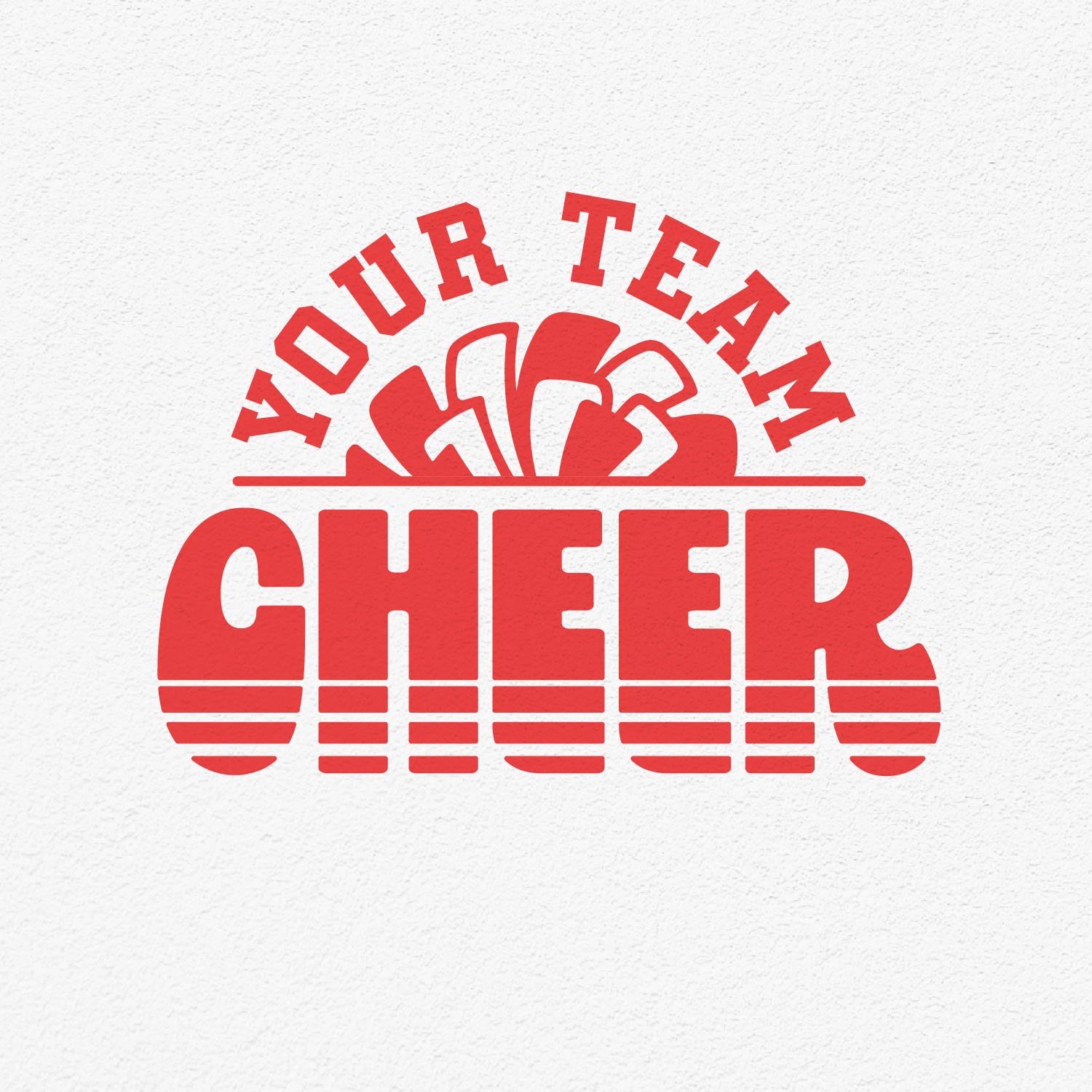 Customizable Cheer Team Shirt SVG with "Your Team Cheer" design in bold red lettering, ideal for Cricut and Silhouette projects.
