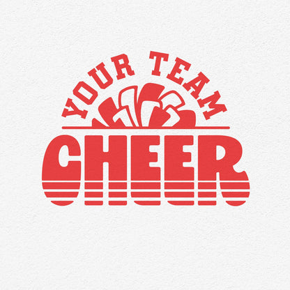 Customizable Cheer Team Shirt SVG with "Your Team Cheer" design in bold red lettering, ideal for Cricut and Silhouette projects.