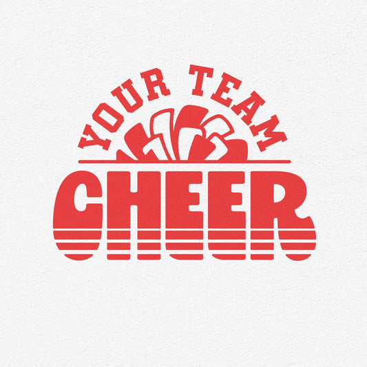 Customizable Cheer Team Shirt SVG with "Your Team Cheer" design in bold red lettering, ideal for Cricut and Silhouette projects.