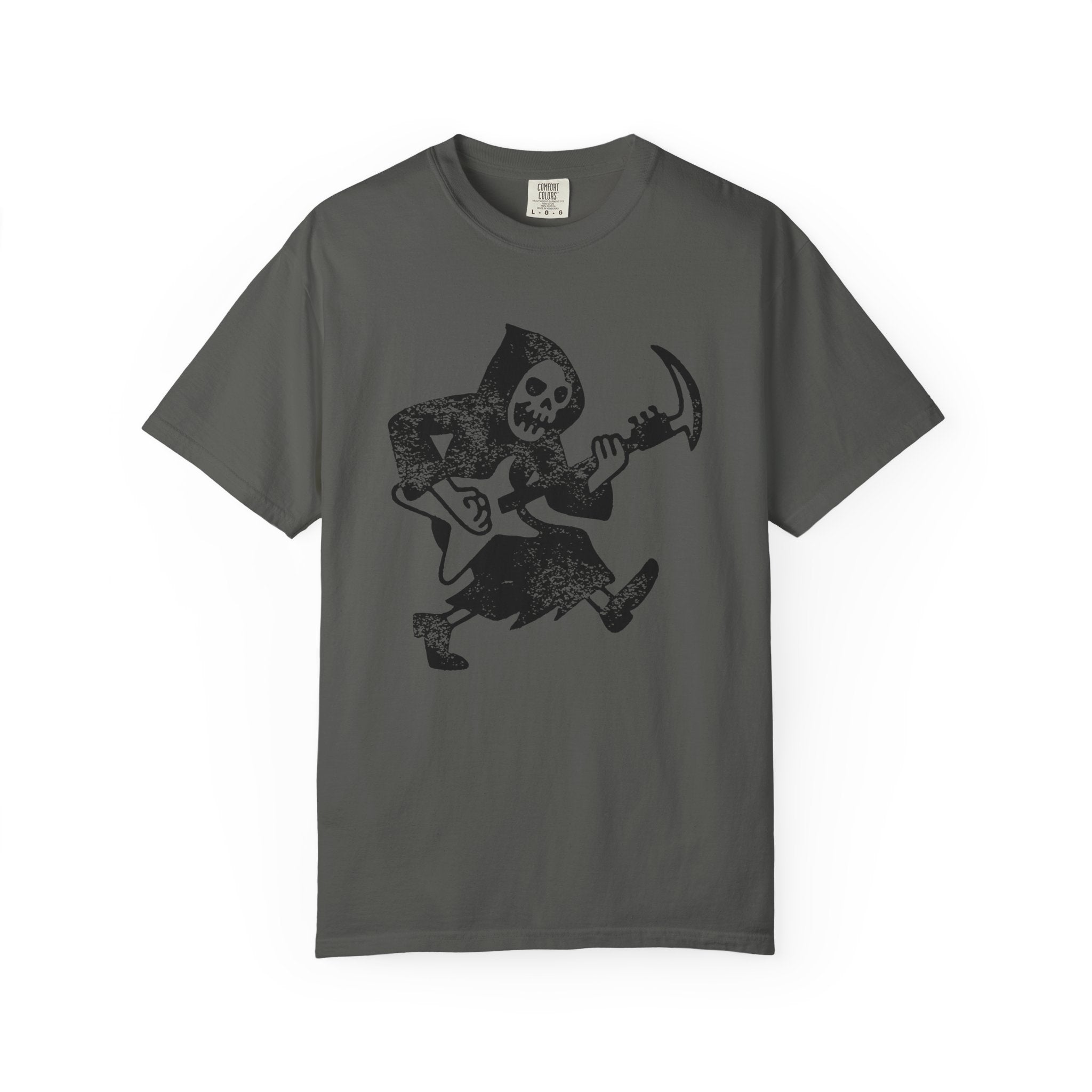 Grim Reaper Guitar Tee, Funny Halloween Unisex Shirt, Rocker T-shirt, Halloween Graphic Tee, Music Lover Gift, Halloween Costume Shirt